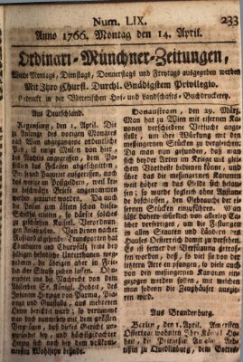 Ordinari-Münchner-Zeitungen (Süddeutsche Presse) Montag 14. April 1766