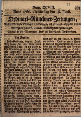 Ordinari-Münchner-Zeitungen (Süddeutsche Presse) Donnerstag 19. Juni 1766
