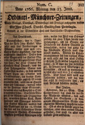 Ordinari-Münchner-Zeitungen (Süddeutsche Presse) Montag 23. Juni 1766