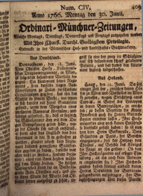 Ordinari-Münchner-Zeitungen (Süddeutsche Presse) Montag 30. Juni 1766