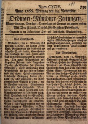 Ordinari-Münchner-Zeitungen (Süddeutsche Presse) Montag 24. November 1766