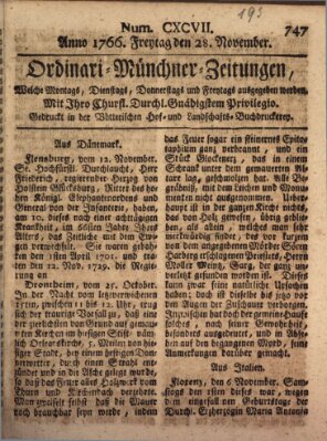 Ordinari-Münchner-Zeitungen (Süddeutsche Presse) Freitag 28. November 1766