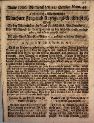 Ordinari-Münchner-Zeitungen (Süddeutsche Presse) Mittwoch 15. Oktober 1766