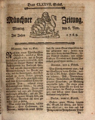 Münchner Zeitung (Süddeutsche Presse) Montag 6. November 1769