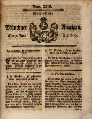Münchner Zeitung (Süddeutsche Presse) Mittwoch 7. Juni 1769