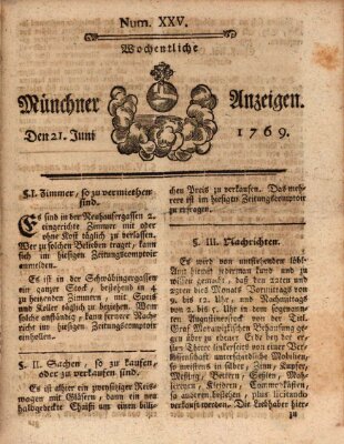 Münchner Zeitung (Süddeutsche Presse) Mittwoch 21. Juni 1769
