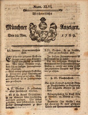 Münchner Zeitung (Süddeutsche Presse) Mittwoch 22. November 1769