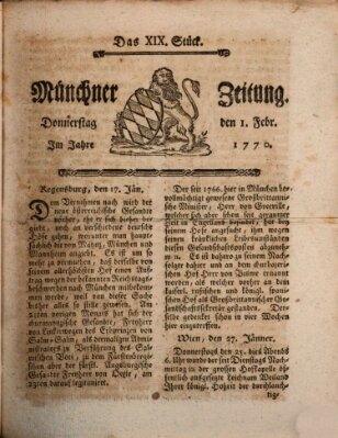 Münchner Zeitung (Süddeutsche Presse) Donnerstag 1. Februar 1770