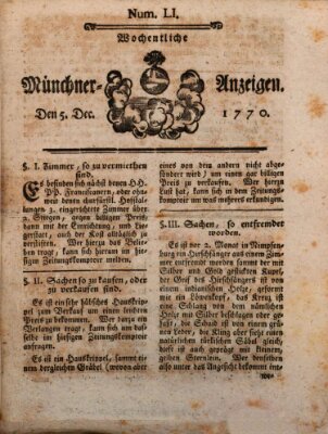Münchner Zeitung (Süddeutsche Presse) Mittwoch 5. Dezember 1770