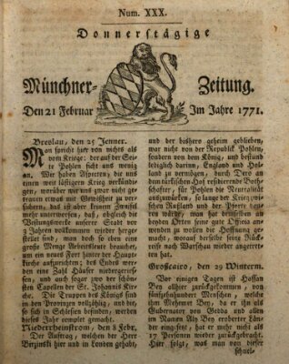 Münchner Zeitung (Süddeutsche Presse) Donnerstag 21. Februar 1771