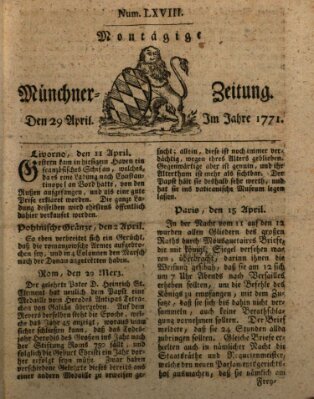 Münchner Zeitung (Süddeutsche Presse) Montag 29. April 1771