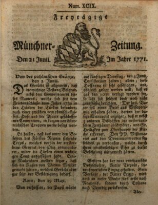 Münchner Zeitung (Süddeutsche Presse) Freitag 21. Juni 1771