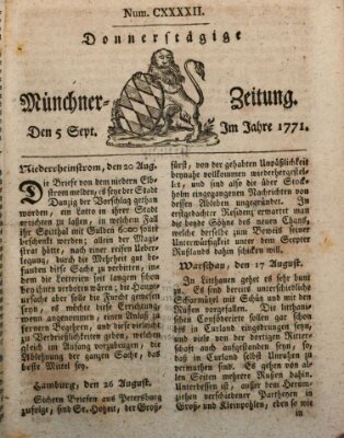 Münchner Zeitung (Süddeutsche Presse) Donnerstag 5. September 1771