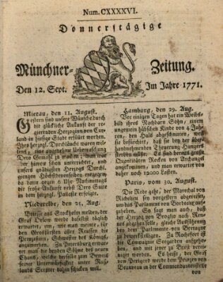 Münchner Zeitung (Süddeutsche Presse) Donnerstag 12. September 1771