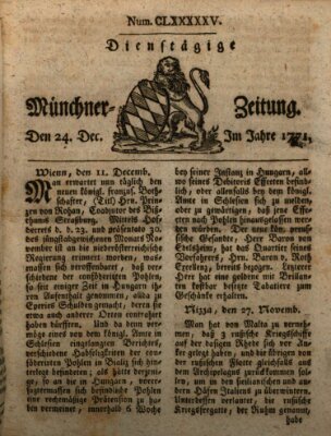 Münchner Zeitung (Süddeutsche Presse) Dienstag 24. Dezember 1771