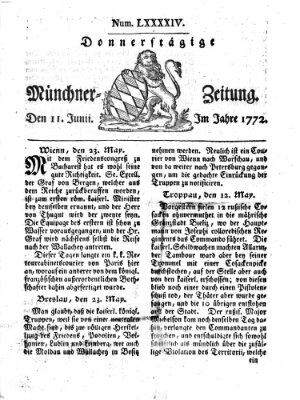 Münchner Zeitung (Süddeutsche Presse) Donnerstag 11. Juni 1772