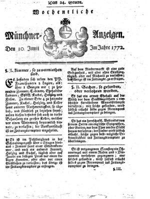 Münchner Zeitung (Süddeutsche Presse) Mittwoch 10. Juni 1772