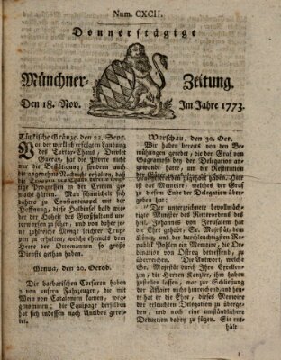 Münchner Zeitung (Süddeutsche Presse) Donnerstag 18. November 1773