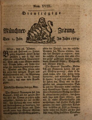 Münchner Zeitung (Süddeutsche Presse) Dienstag 1. Februar 1774