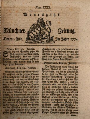 Münchner Zeitung (Süddeutsche Presse) Montag 21. Februar 1774