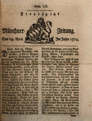 Münchner Zeitung (Süddeutsche Presse) Freitag 15. April 1774