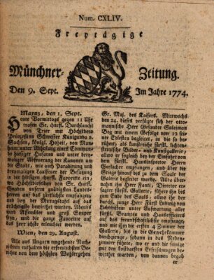 Münchner Zeitung (Süddeutsche Presse) Freitag 9. September 1774