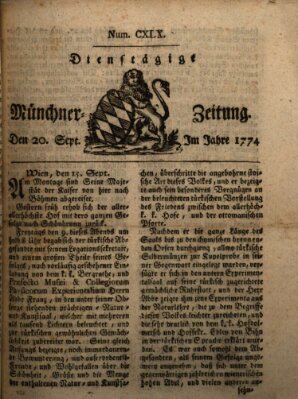 Münchner Zeitung (Süddeutsche Presse) Dienstag 20. September 1774