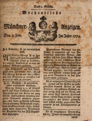 Münchner Zeitung (Süddeutsche Presse) Mittwoch 2. Februar 1774