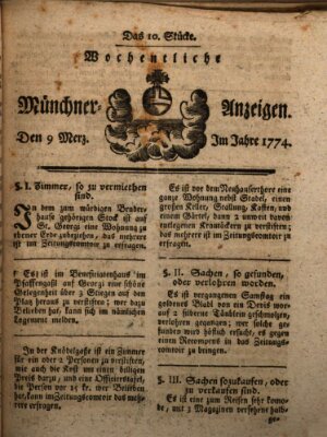 Münchner Zeitung (Süddeutsche Presse) Mittwoch 9. März 1774