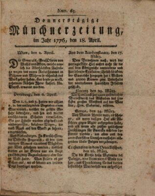 Münchner Zeitung (Süddeutsche Presse) Donnerstag 18. April 1776
