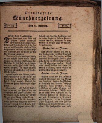 Münchner Zeitung (Süddeutsche Presse) Dienstag 11. Februar 1777