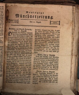 Münchner Zeitung (Süddeutsche Presse) Montag 25. August 1777