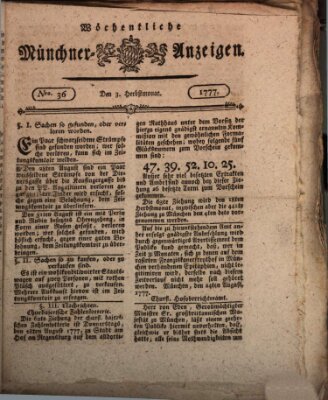 Münchner Zeitung (Süddeutsche Presse) Mittwoch 3. September 1777