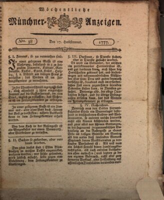 Münchner Zeitung (Süddeutsche Presse) Mittwoch 17. September 1777
