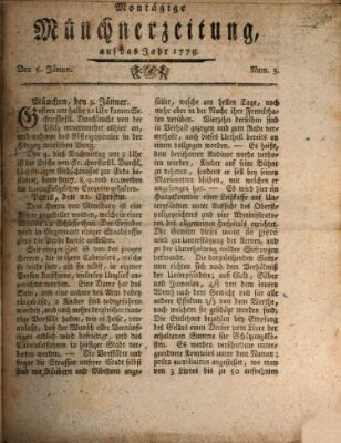 Münchner Zeitung (Süddeutsche Presse) Montag 5. Januar 1778