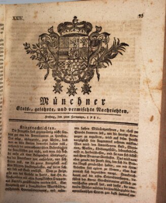 Münchner staats-, gelehrte, und vermischte Nachrichten (Süddeutsche Presse) Freitag 9. Februar 1781