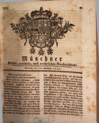 Münchner staats-, gelehrte, und vermischte Nachrichten (Süddeutsche Presse) Montag 12. Februar 1781