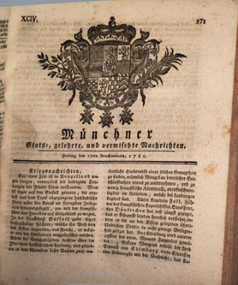 Münchner staats-, gelehrte, und vermischte Nachrichten (Süddeutsche Presse) Freitag 15. Juni 1781