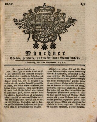 Münchner staats-, gelehrte, und vermischte Nachrichten (Süddeutsche Presse) Donnerstag 18. Oktober 1781