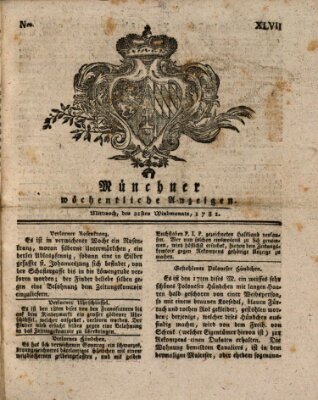 Münchner staats-, gelehrte, und vermischte Nachrichten (Süddeutsche Presse) Mittwoch 21. November 1781