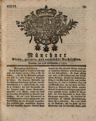 Münchner staats-, gelehrte, und vermischte Nachrichten (Süddeutsche Presse) Dienstag 11. Dezember 1781