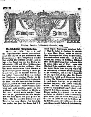 Münchner Zeitung (Süddeutsche Presse) Dienstag 9. September 1783