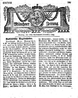 Münchner Zeitung (Süddeutsche Presse) Dienstag 16. Dezember 1783