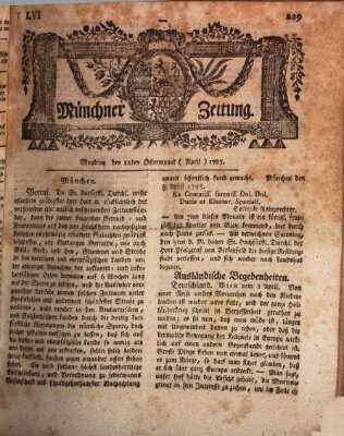 Münchner Zeitung (Süddeutsche Presse) Montag 11. April 1785