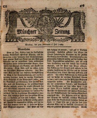 Münchner Zeitung (Süddeutsche Presse) Montag 4. Juli 1785