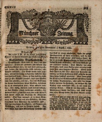 Münchner Zeitung (Süddeutsche Presse) Dienstag 16. August 1785
