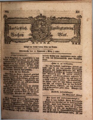 Kurfürstlich gnädigst privilegirte Münchner-Zeitung (Süddeutsche Presse) Mittwoch 21. März 1787