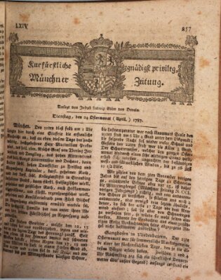 Kurfürstlich gnädigst privilegirte Münchner-Zeitung (Süddeutsche Presse) Dienstag 24. April 1787