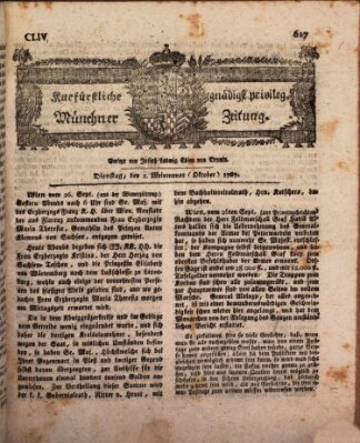 Kurfürstlich gnädigst privilegirte Münchner-Zeitung (Süddeutsche Presse) Dienstag 2. Oktober 1787