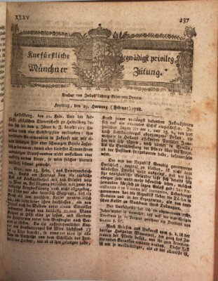 Kurfürstlich gnädigst privilegirte Münchner-Zeitung (Süddeutsche Presse) Freitag 29. Februar 1788